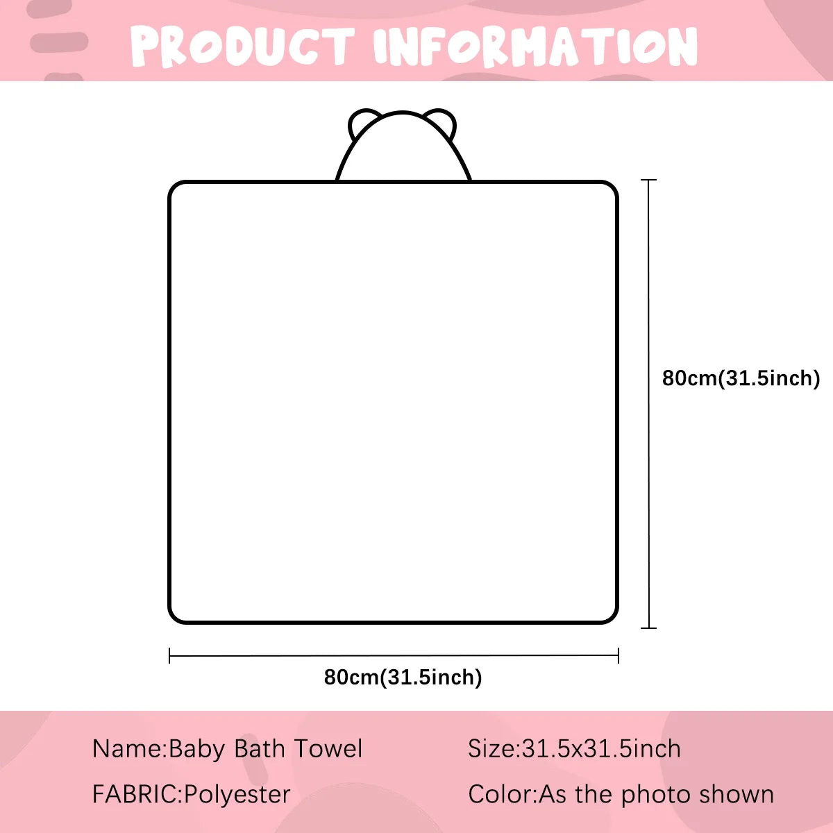 Baby Bath Towel, Absorbent Large Hooded Towel for Kids, Newborn, Babie, Toddler, Infant, Bear, 31.5 X 31.5 Inch