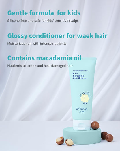 Kids' Softening Hair Conditioner - Korean Kids Glossy Hair Conditioner for Weak, Frizzy and Tangle Prone Hair - Silicone-Free Formula - Allergen Free Scent, 6.76Oz.