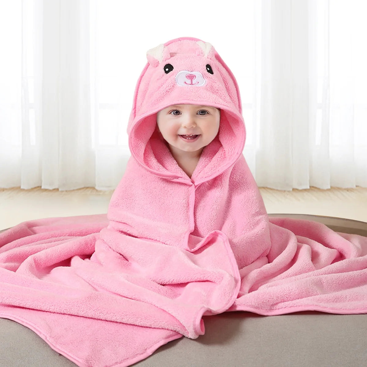 Baby Bath Towel, Absorbent Large Hooded Towel for Kids, Newborn, Babie, Toddler, Infant, Bear, 31.5 X 31.5 Inch