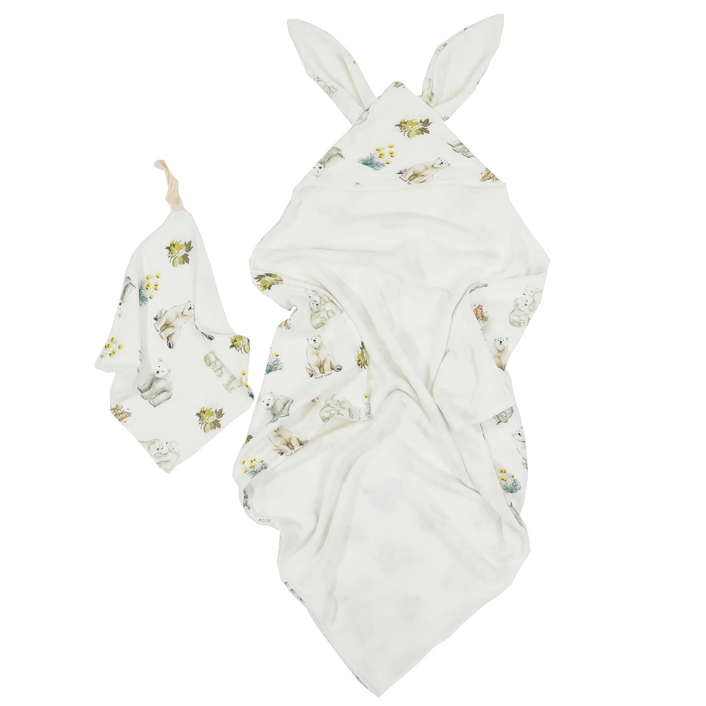 Bath Towel Set with Rabbit Ears for Newborn, Babie, Toddler, Infant - Absorbent Large Baby Towel