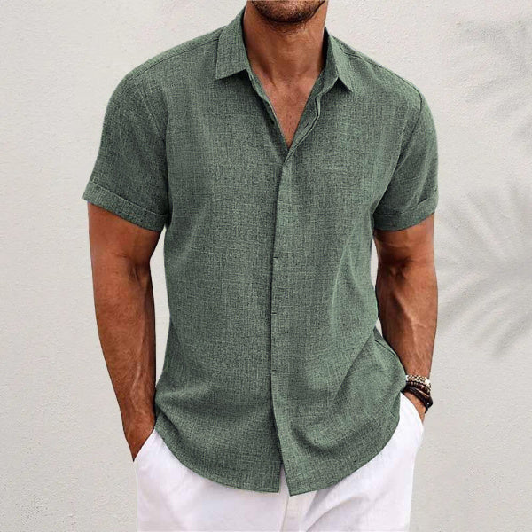 Men's Solid Color Loose Linen Short-sleeved T-shirt