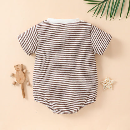 Baby Boys And Girls Striped Cotton Short Sleeve Triangle Rompers